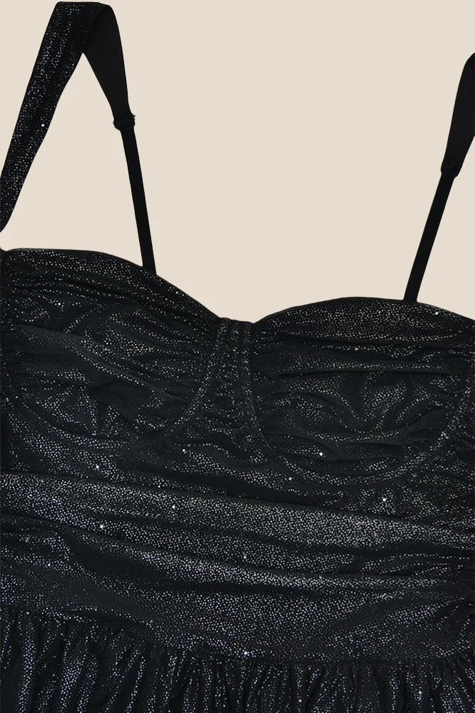 Straps Black Back Bow Sparkle Tulle Short Dress - Image 3