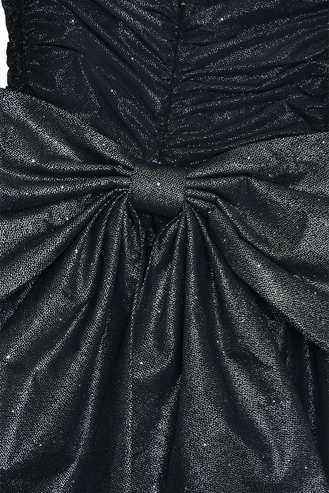 Straps Black Back Bow Sparkle Tulle Short Dress - Image 5