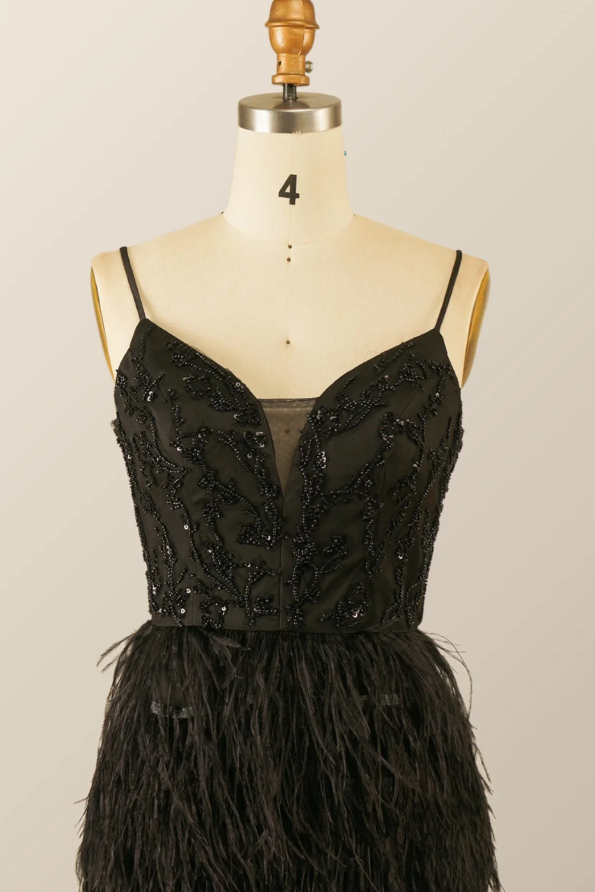 Straps Black Beaded Feather Mini Dress - Image 4