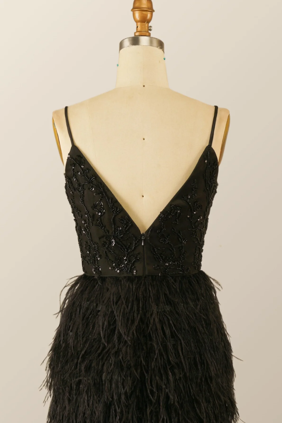 Straps Black Beaded Feather Mini Dress - Image 5