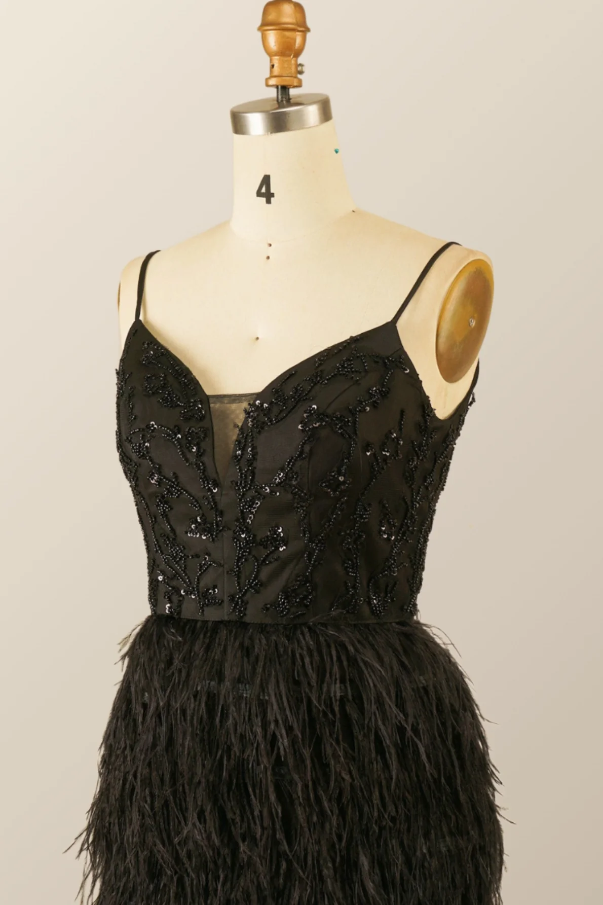 Straps Black Beaded Feather Mini Dress - Image 6
