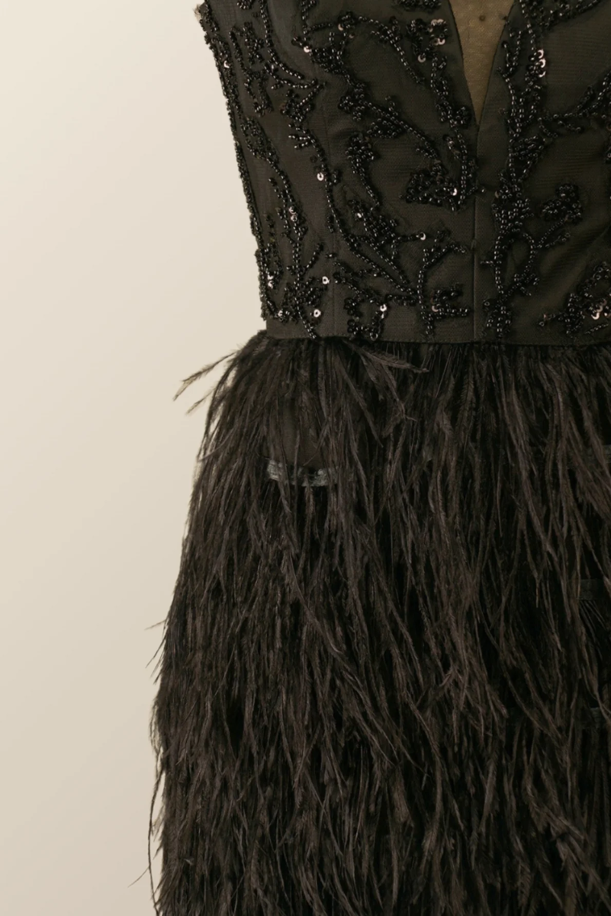 Straps Black Beaded Feather Mini Dress - Image 7