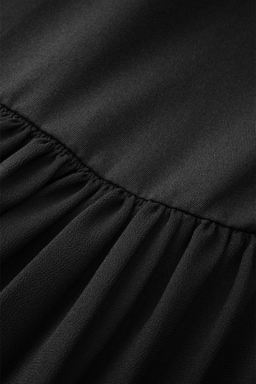 Straps Black Beaded Tiered Pleated Long Dress - Image 12