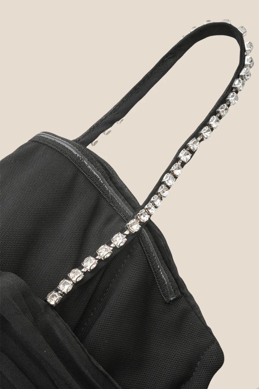 Straps Black Beaded Tiered Pleated Long Dress - Image 6