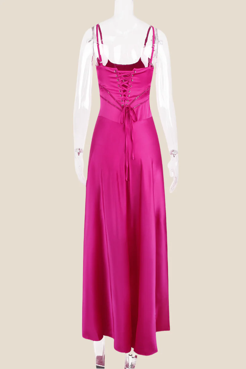 Straps Black Lace-up Back A-line Long Dress - Image 12