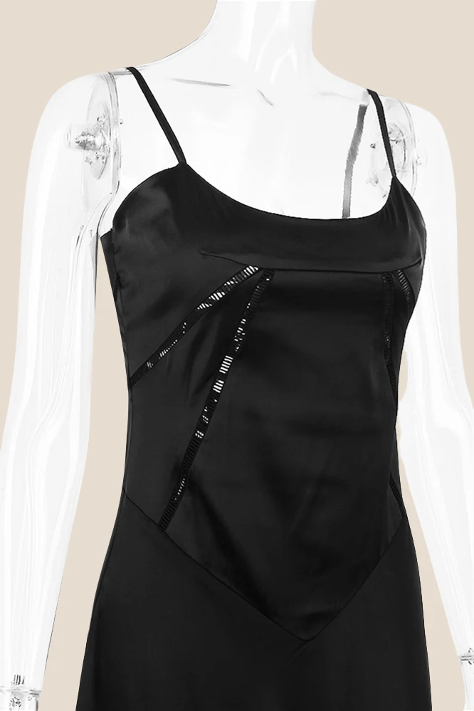 Straps Black Lace-up Back A-line Long Dress - Image 3