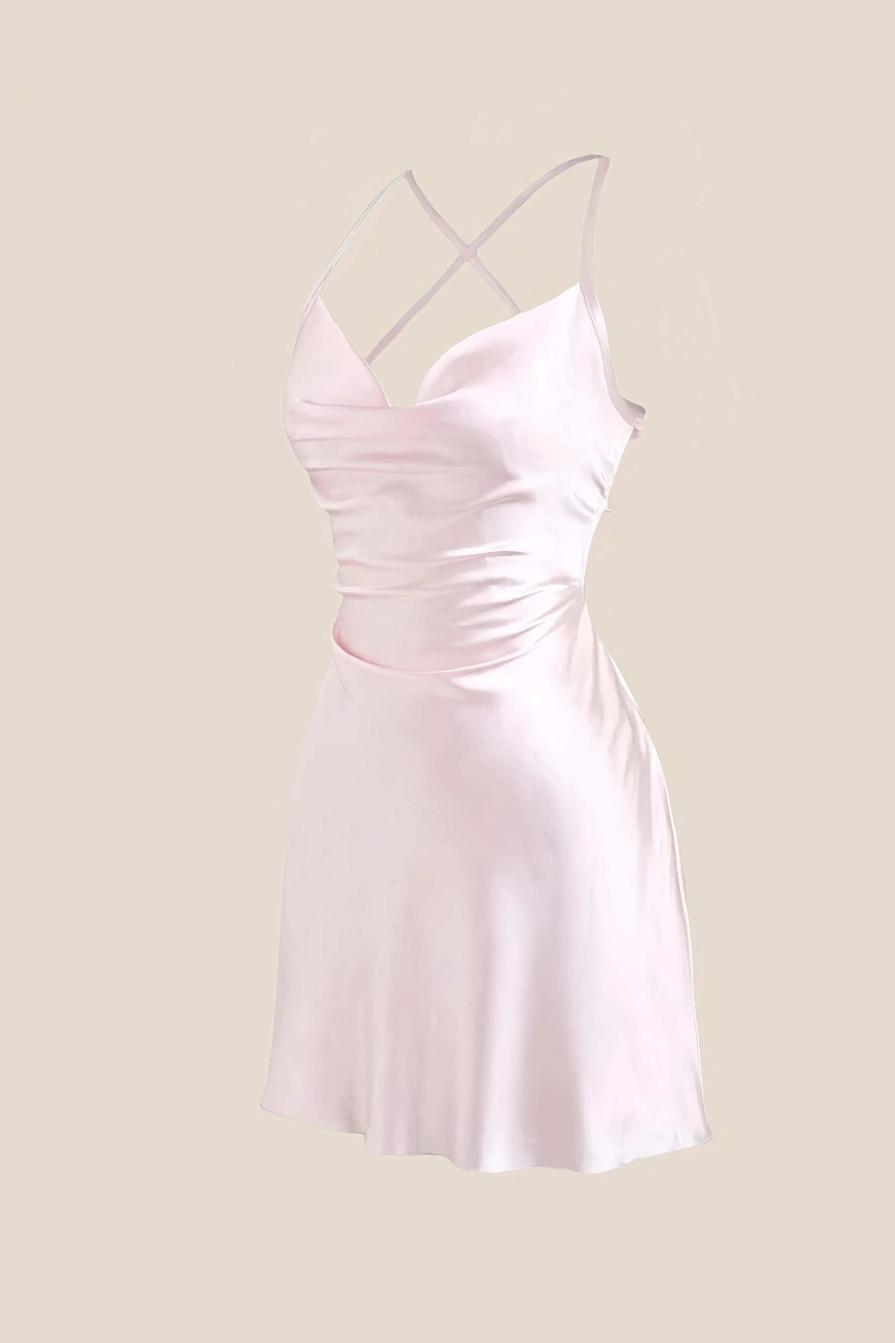 Straps Light Blue Satin Cowl Neck Mini Dress - Image 10