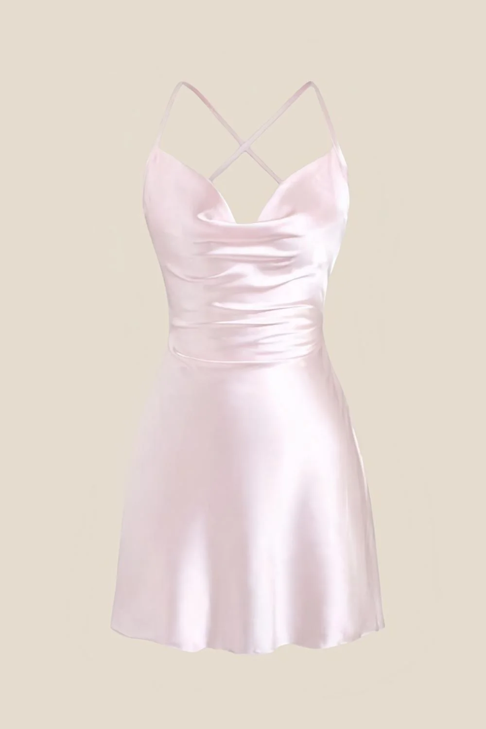 Straps Light Blue Satin Cowl Neck Mini Dress - Image 2