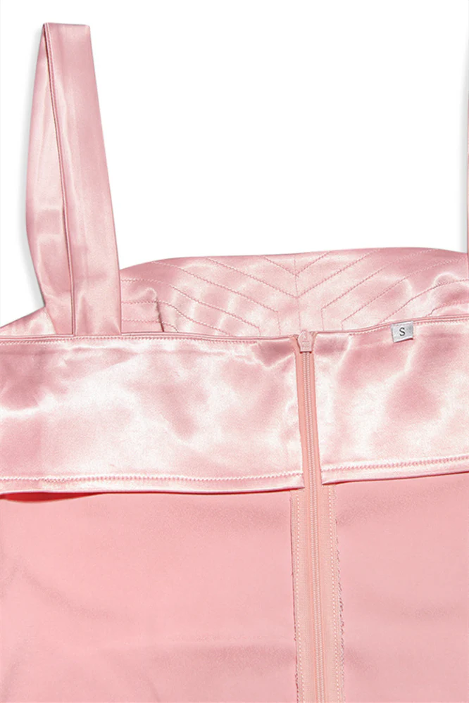 Straps Pink Satin Short Party Dress - Image 9