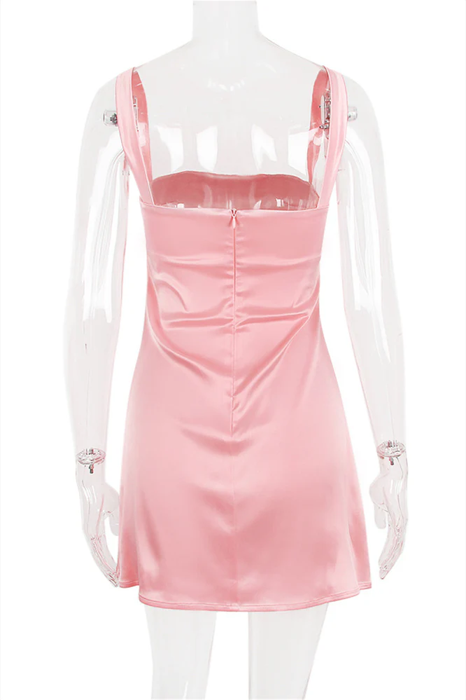 Straps Pink Satin Short Party Dress - Image 5
