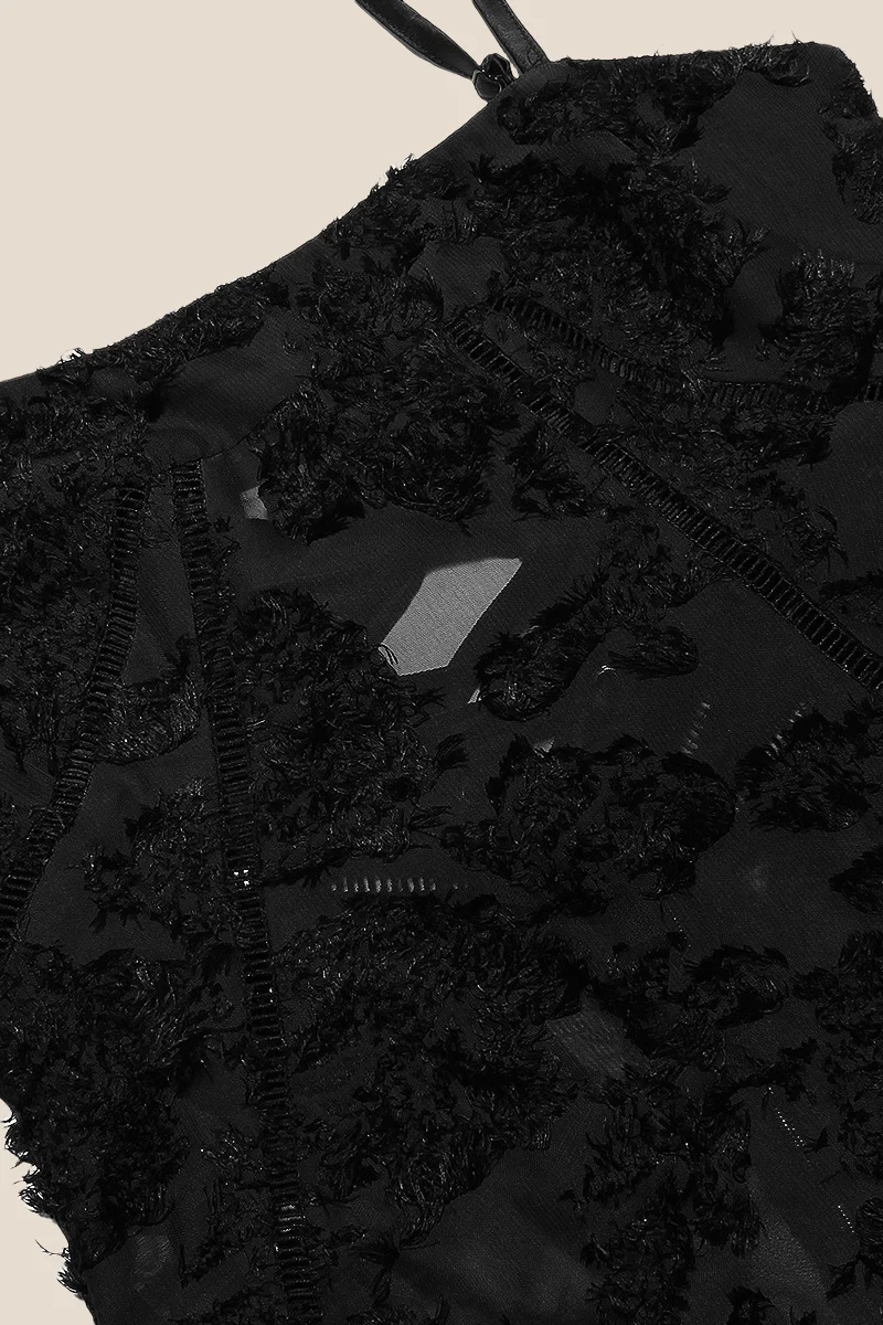 Straps Black Sheer Lace Long Dress - Image 4