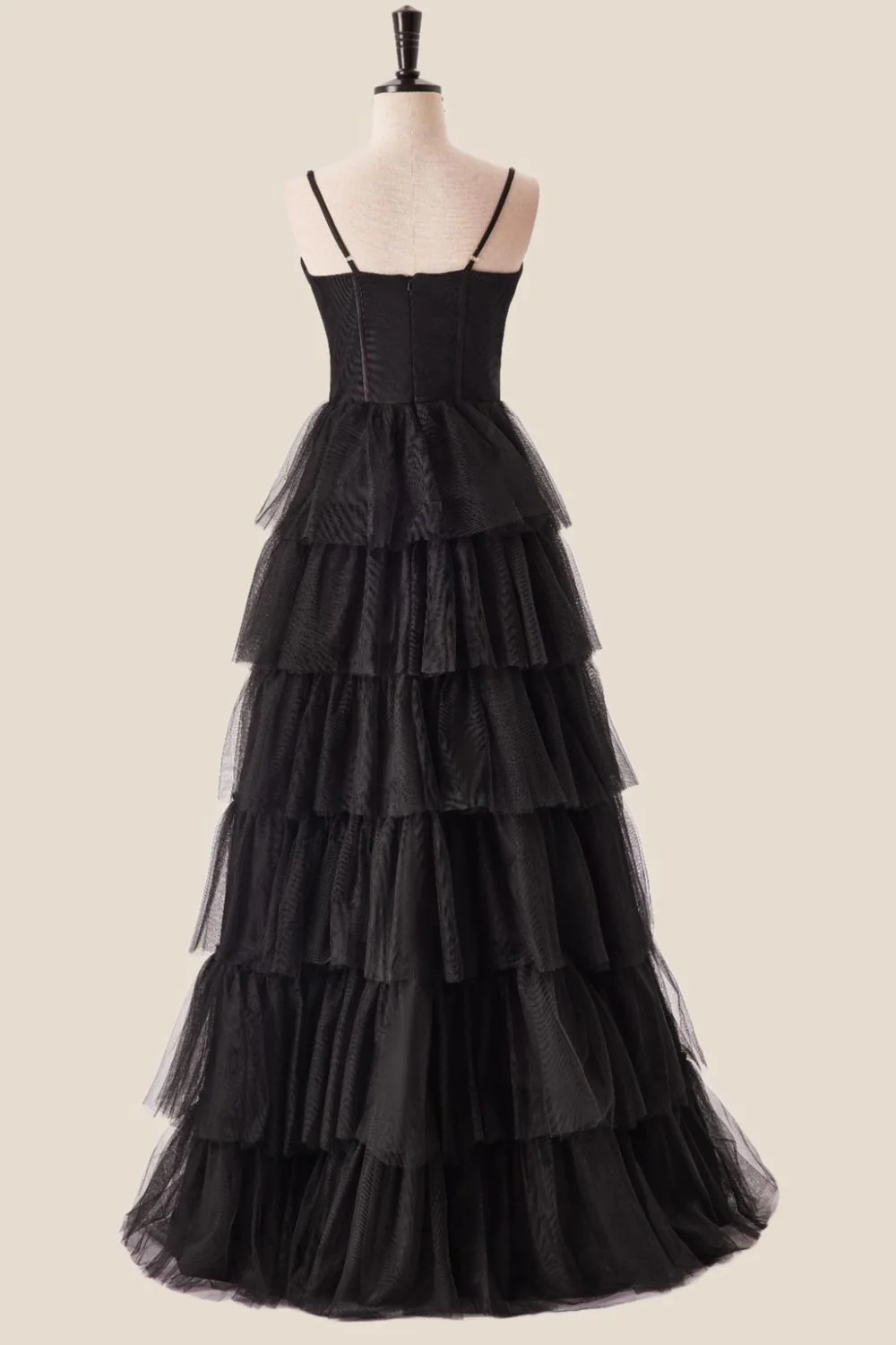 Straps Black Tiered Ruffles Long Maxi Dress - Image 2