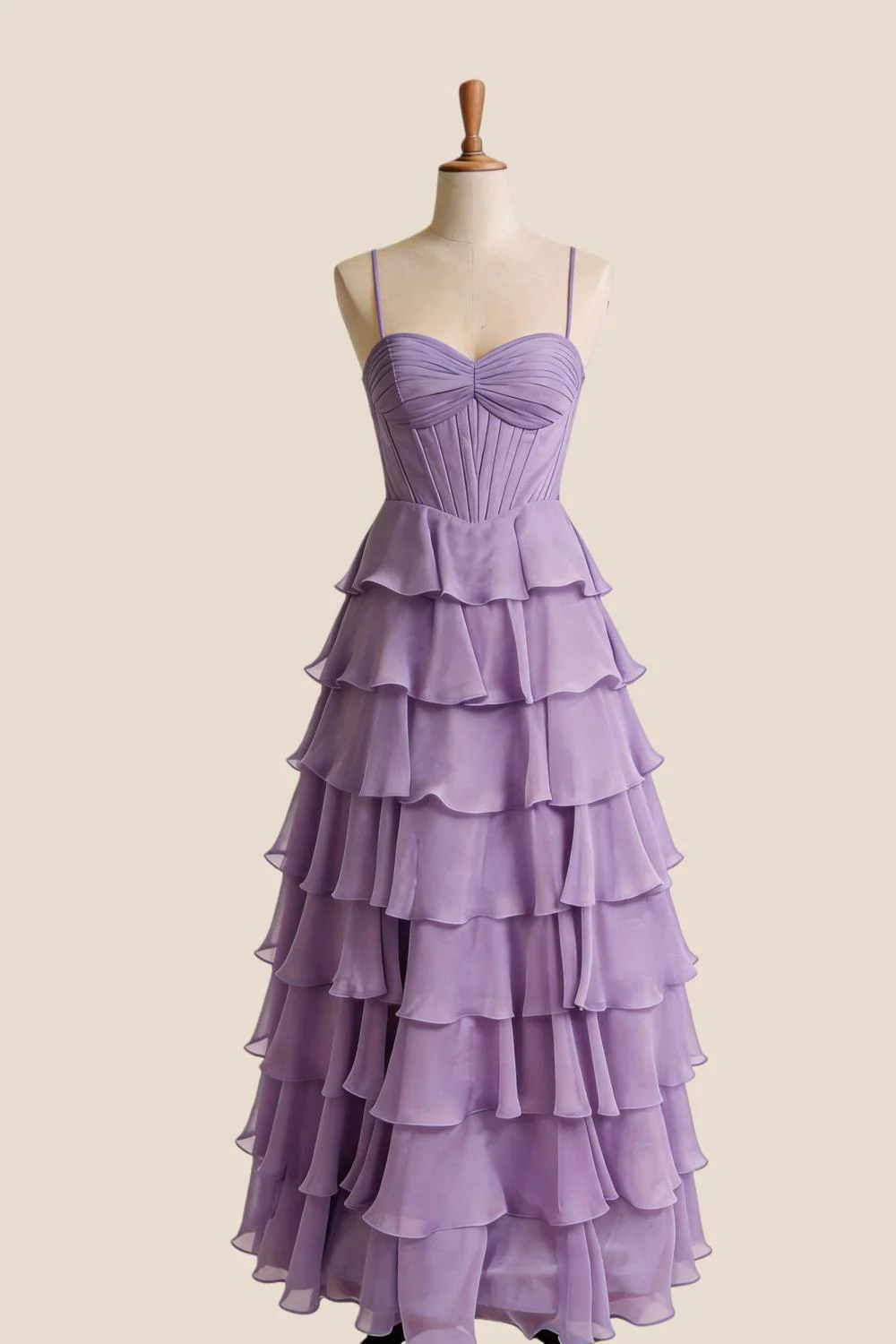 Straps Blue Chiffon Ruffle A-line Prom Dress - Image 4