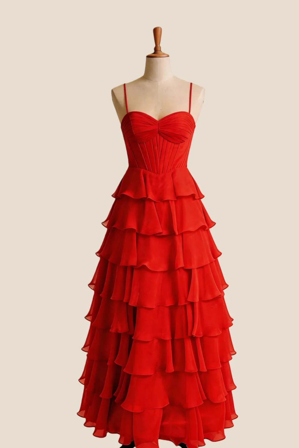 Straps Blue Chiffon Ruffle A-line Prom Dress - Image 6