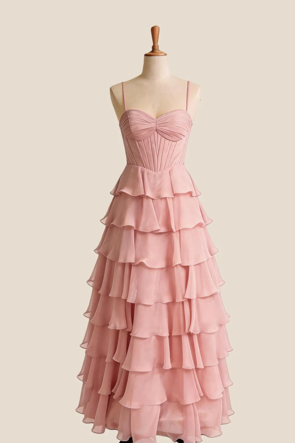 Straps Blue Chiffon Ruffle A-line Prom Dress - Image 7