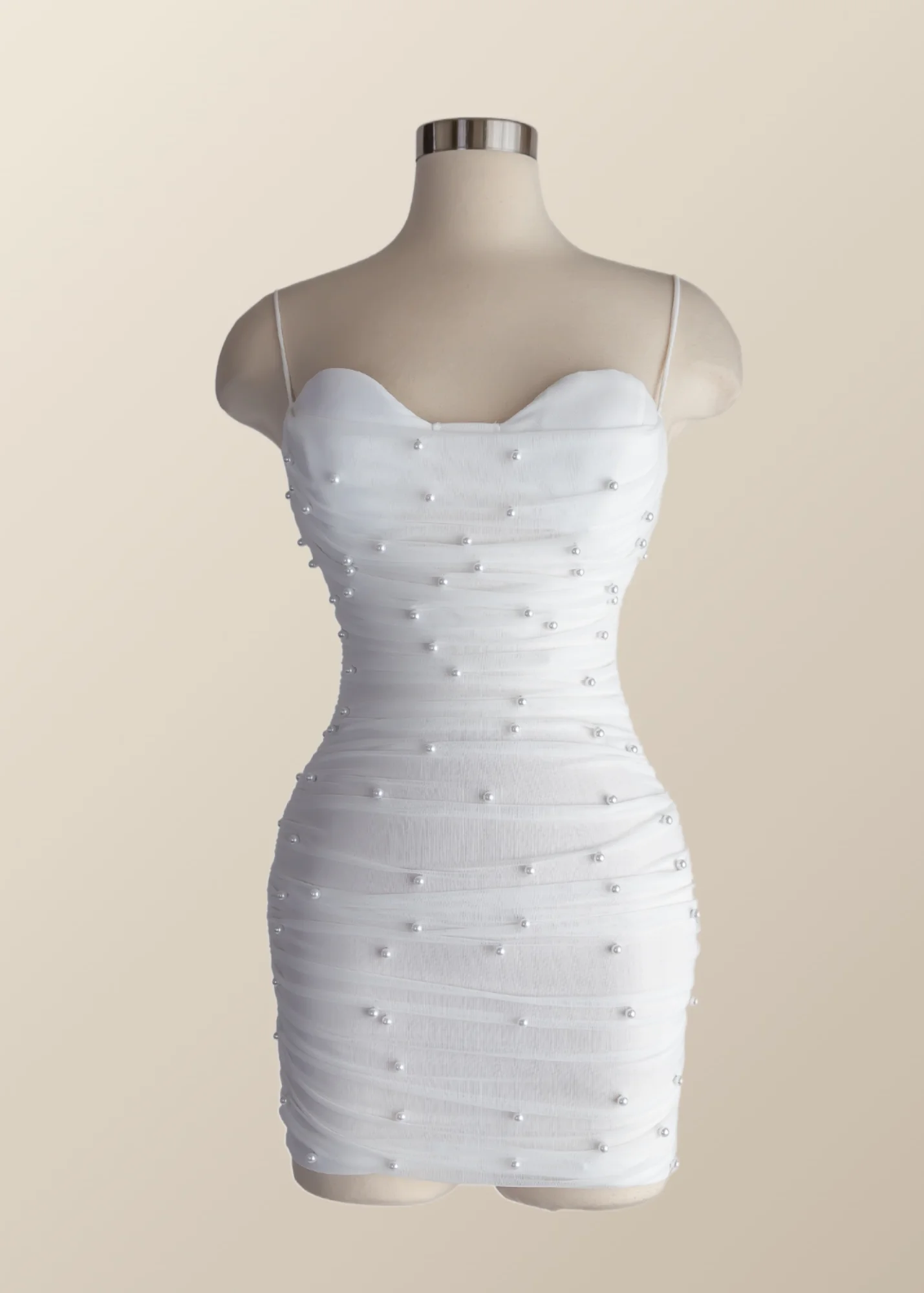 Straps Blue Tight Mini Dress with Pearls - Image 10