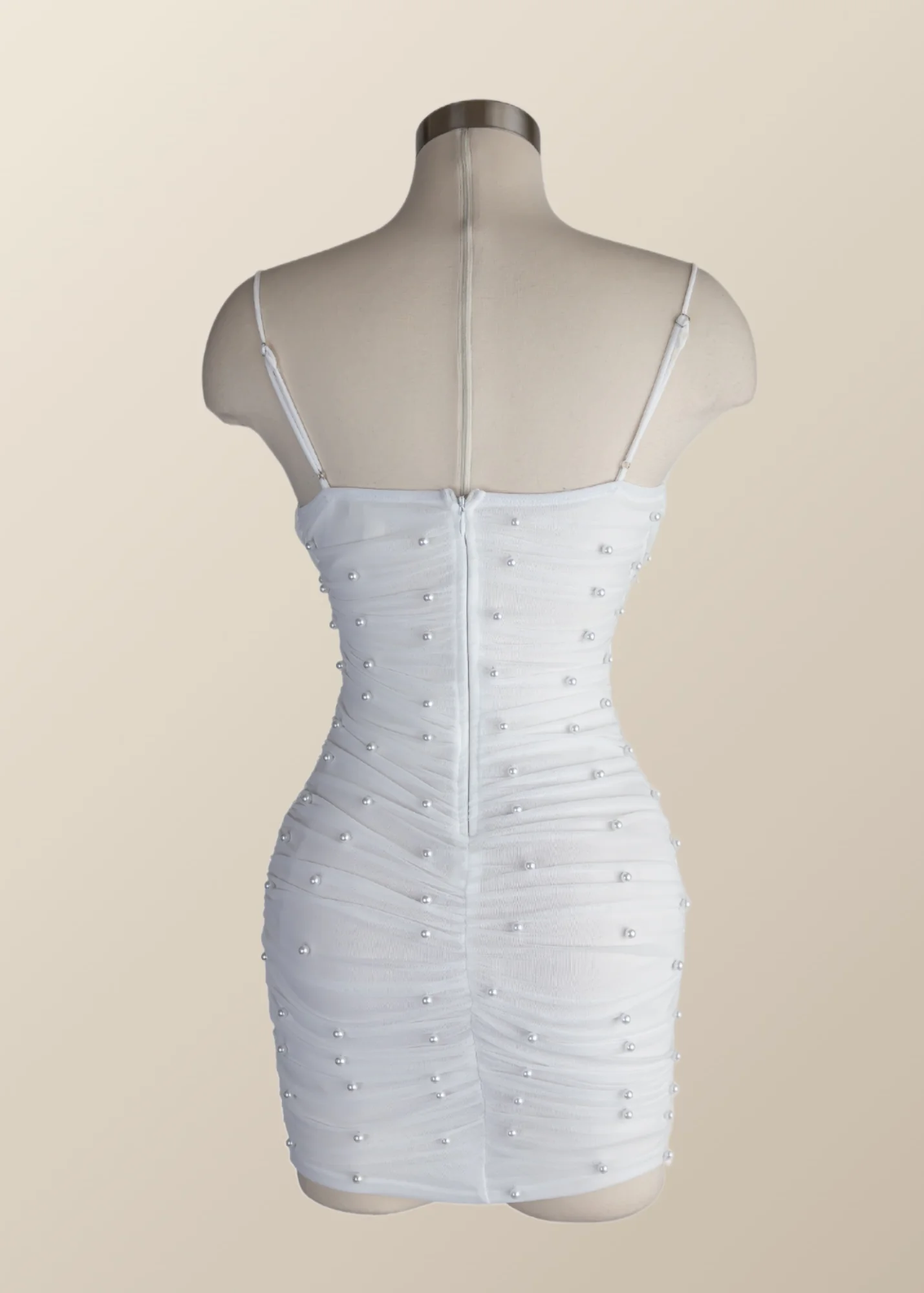 Straps Blue Tight Mini Dress with Pearls - Image 11