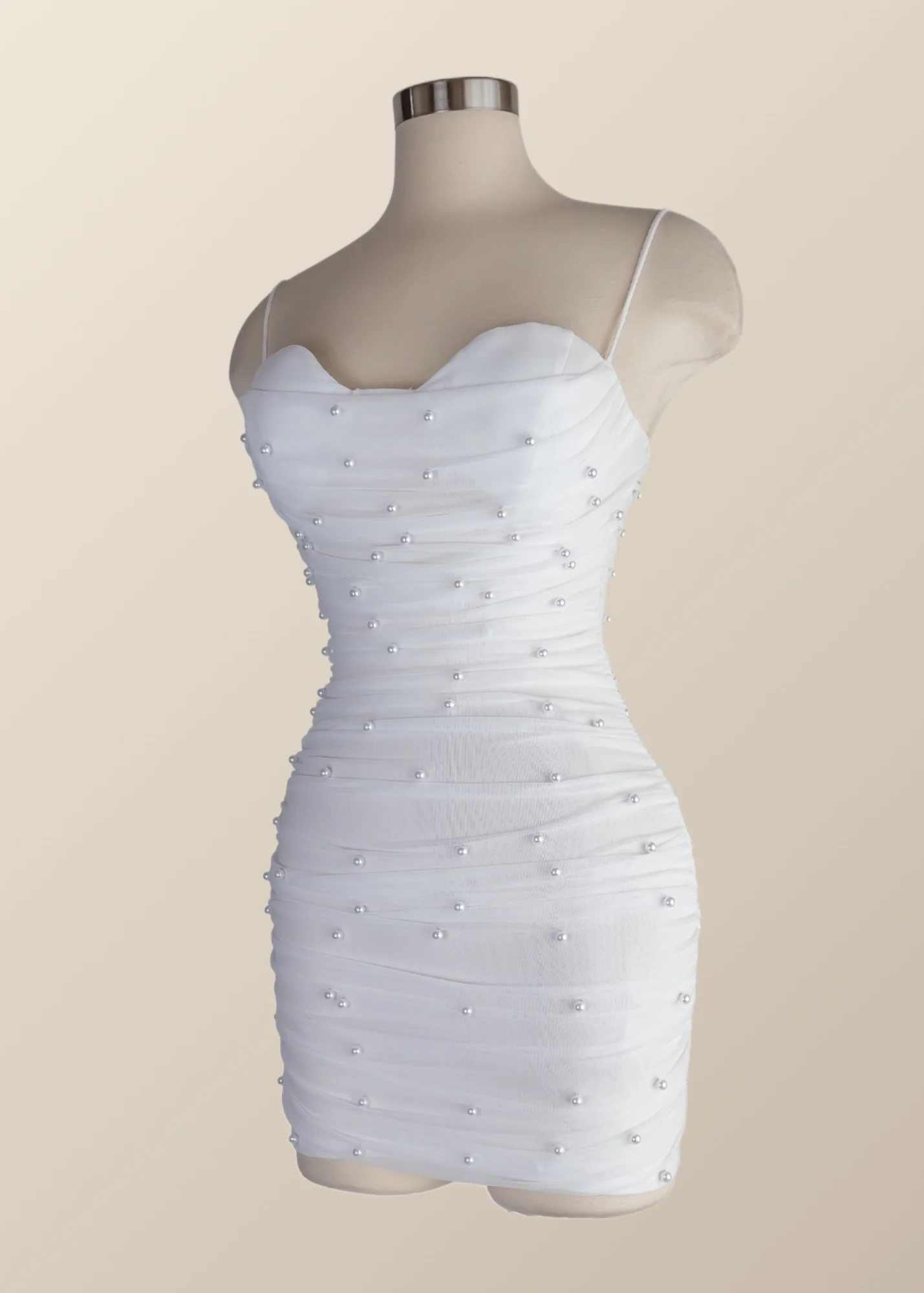 Straps Blue Tight Mini Dress with Pearls - Image 12