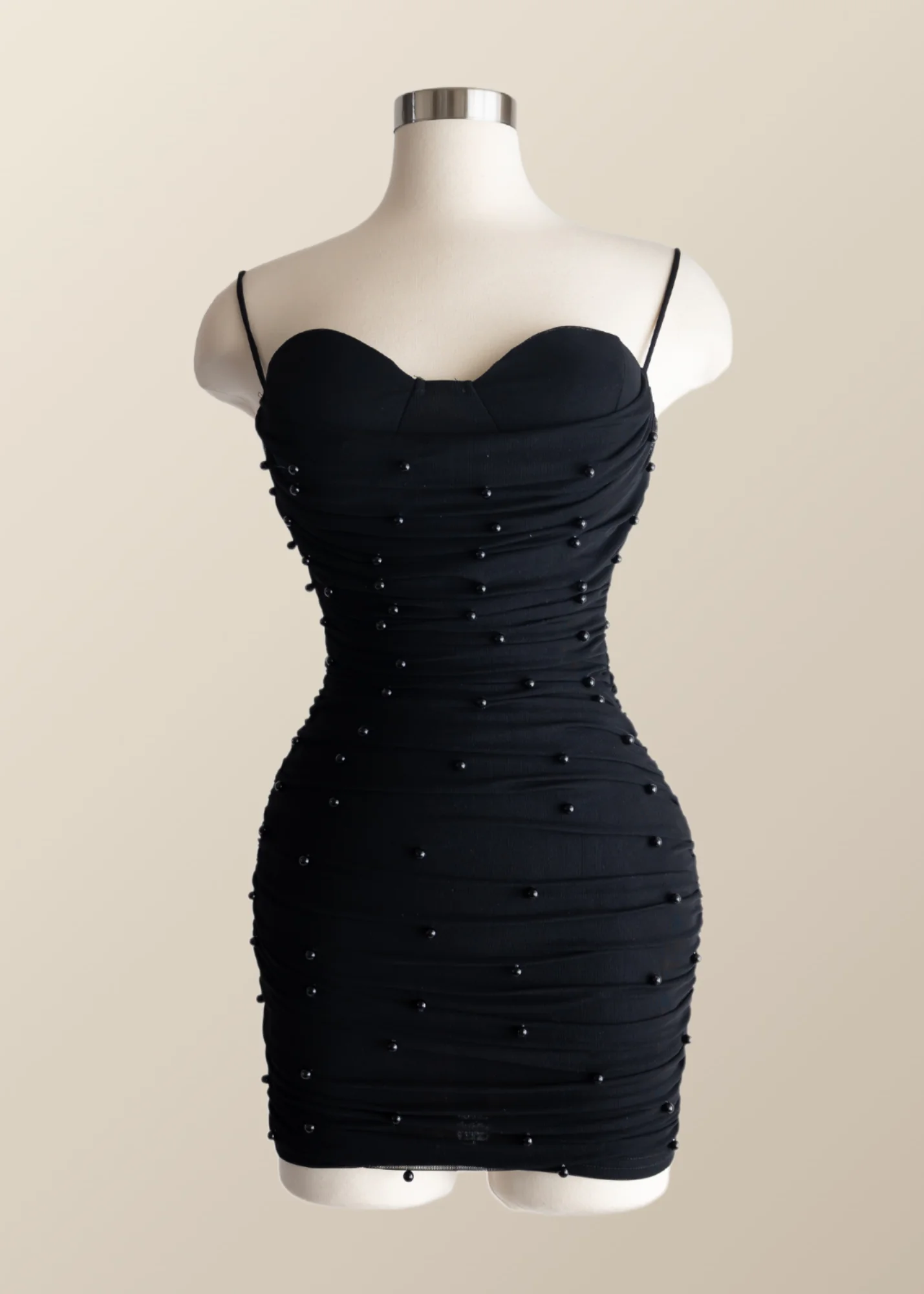 Straps Blue Tight Mini Dress with Pearls - Image 4