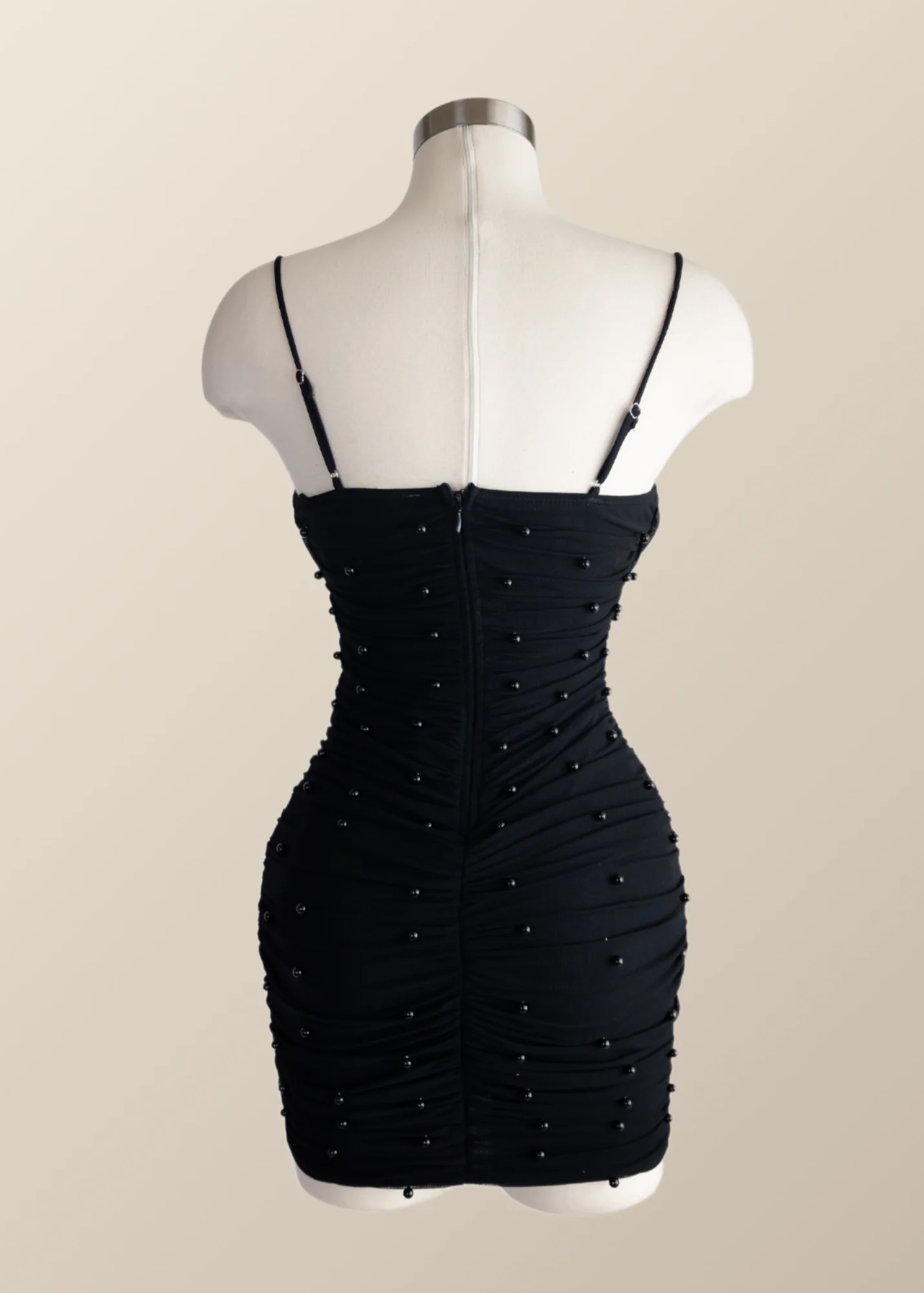 Straps Blue Tight Mini Dress with Pearls - Image 5