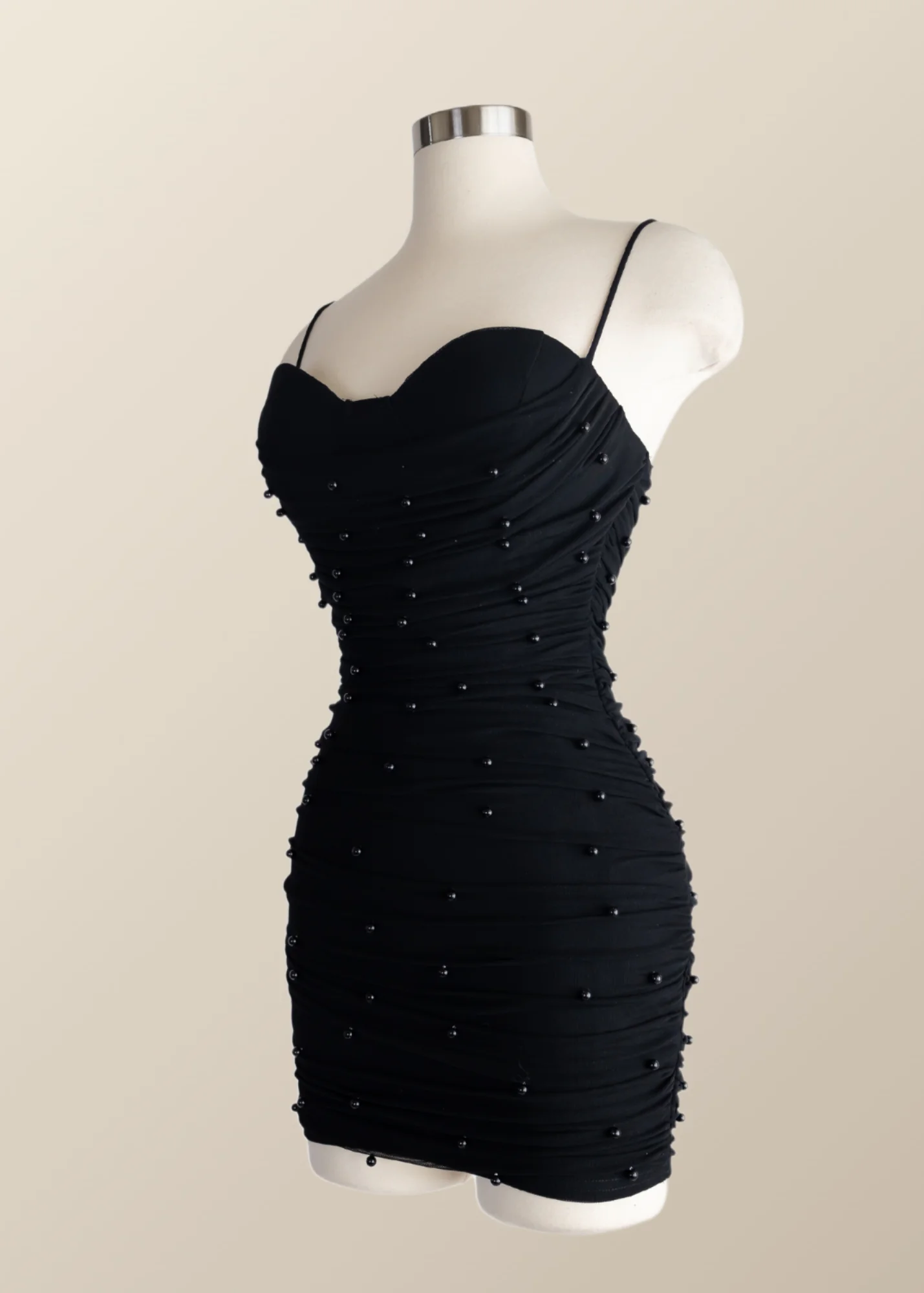 Straps Blue Tight Mini Dress with Pearls - Image 6