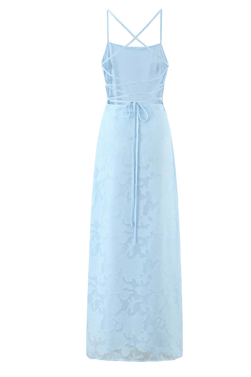 Straps Blue Lace Fitted Long Dress - Image 2