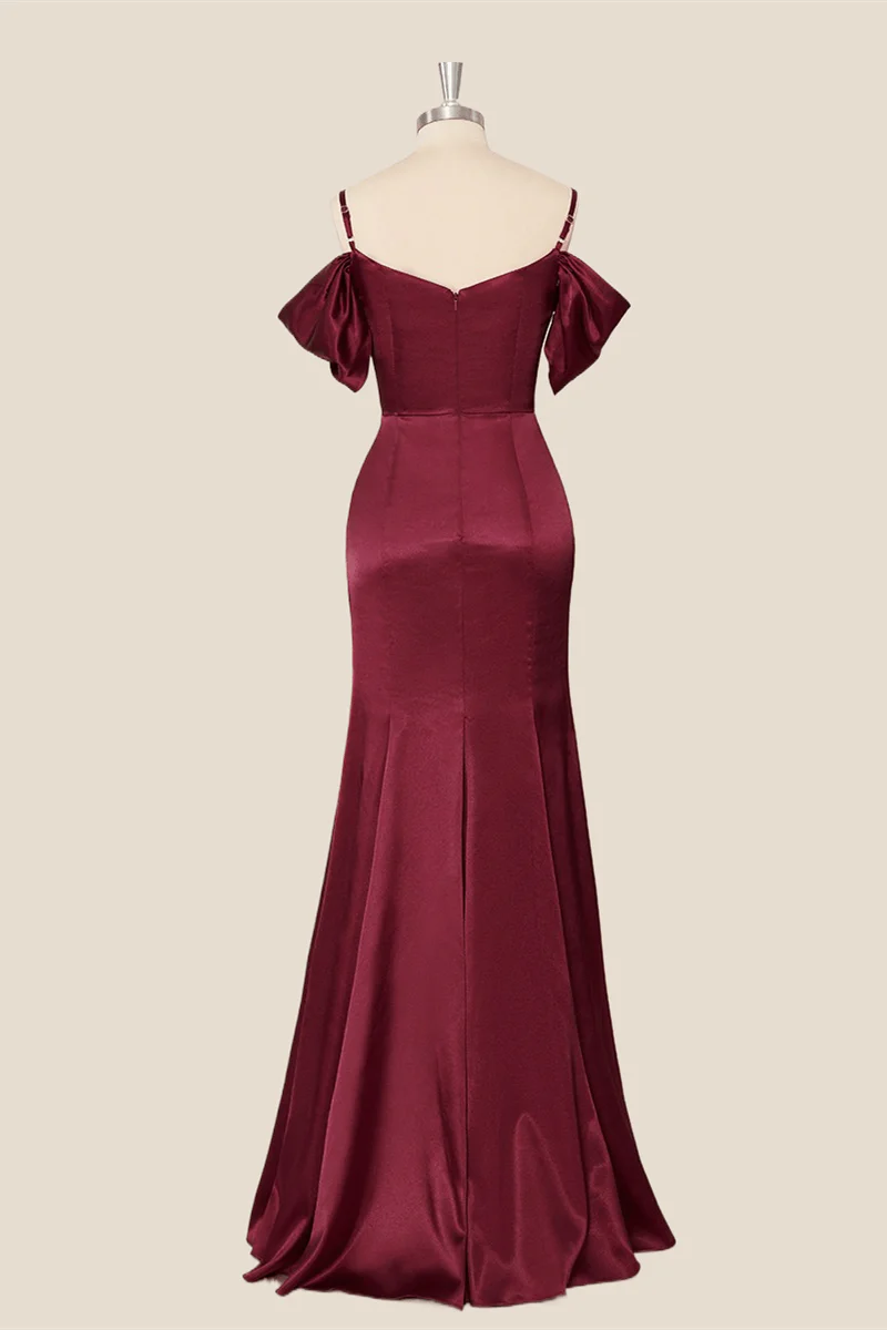 Straps Burgundy Ruched Mermaid Long Party Dress - Image 2