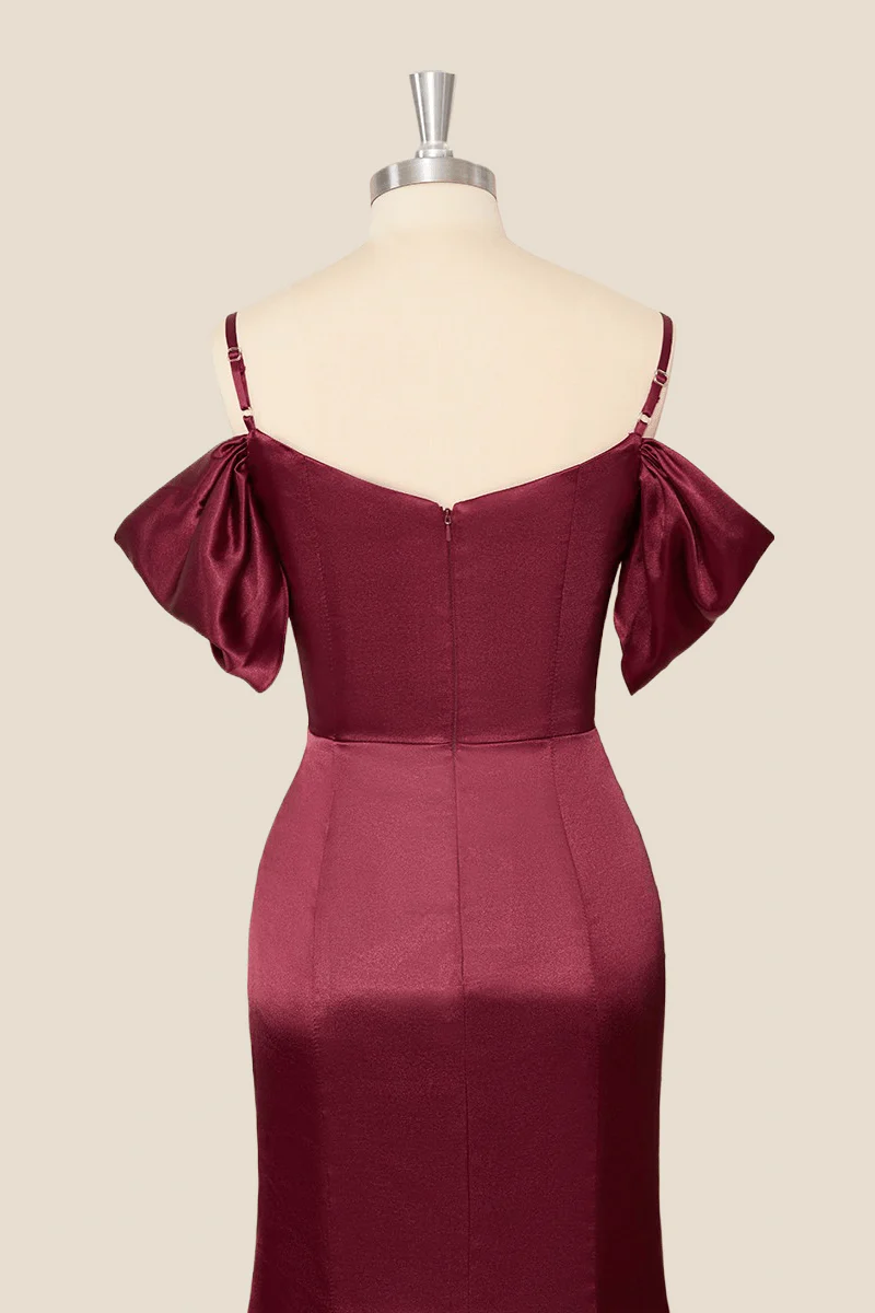 Straps Burgundy Ruched Mermaid Long Party Dress - Image 5