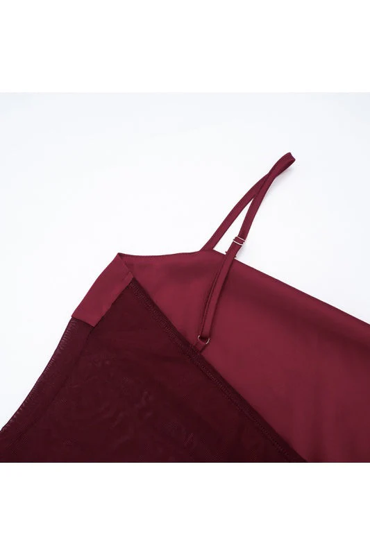 Straps Burgundy Sheer Draped Long Dress - Image 6