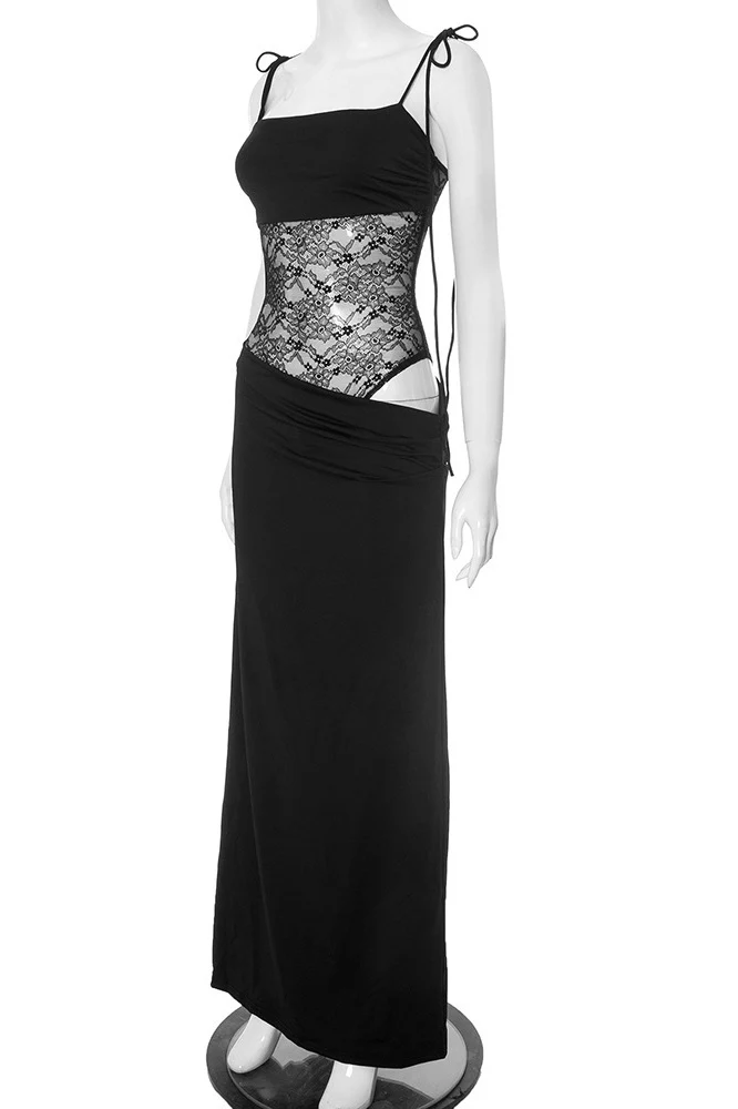 Straps Burgundy Sheer Tight Long Dress - Image 15