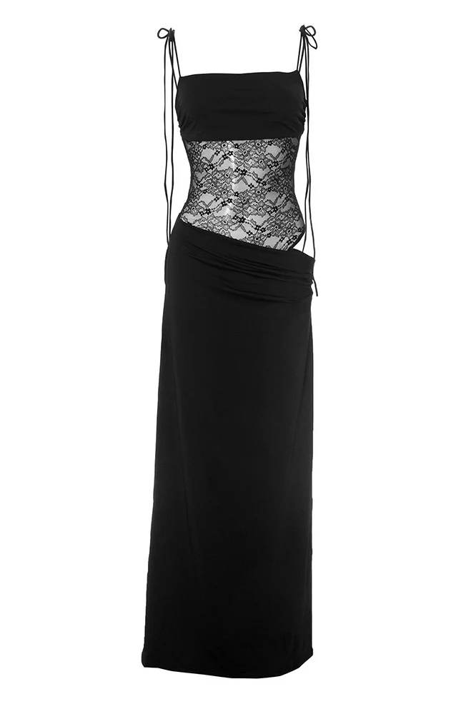 Straps Burgundy Sheer Tight Long Dress - Image 6