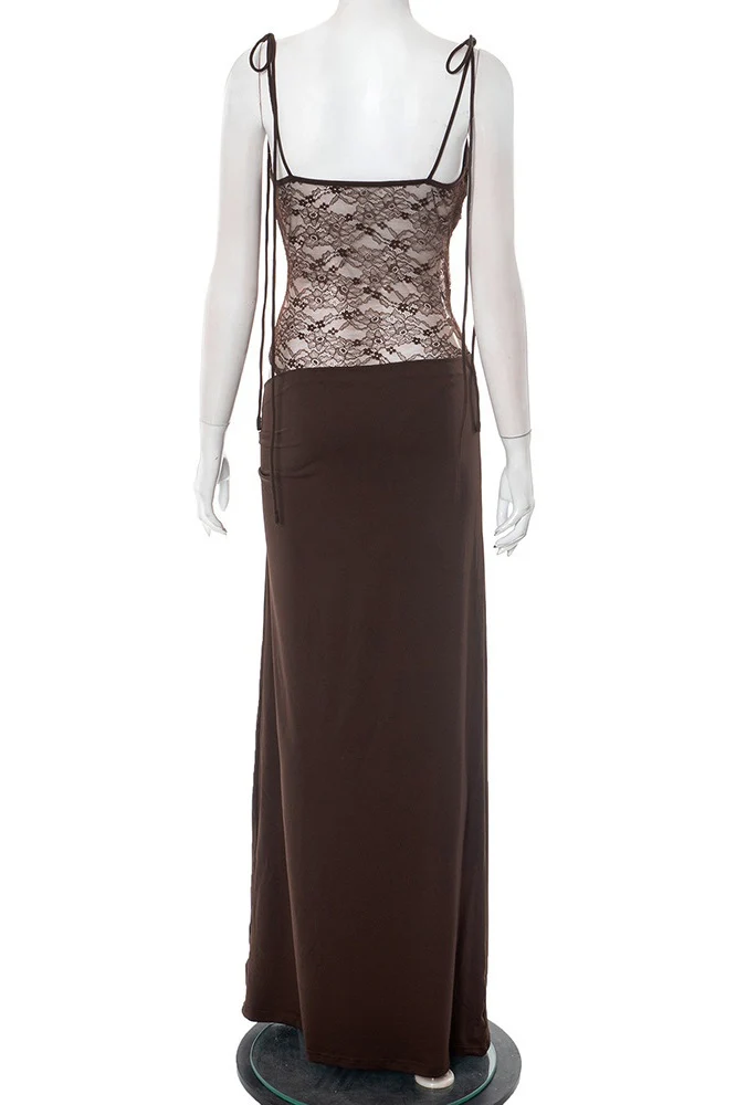 Straps Burgundy Sheer Tight Long Dress - Image 8
