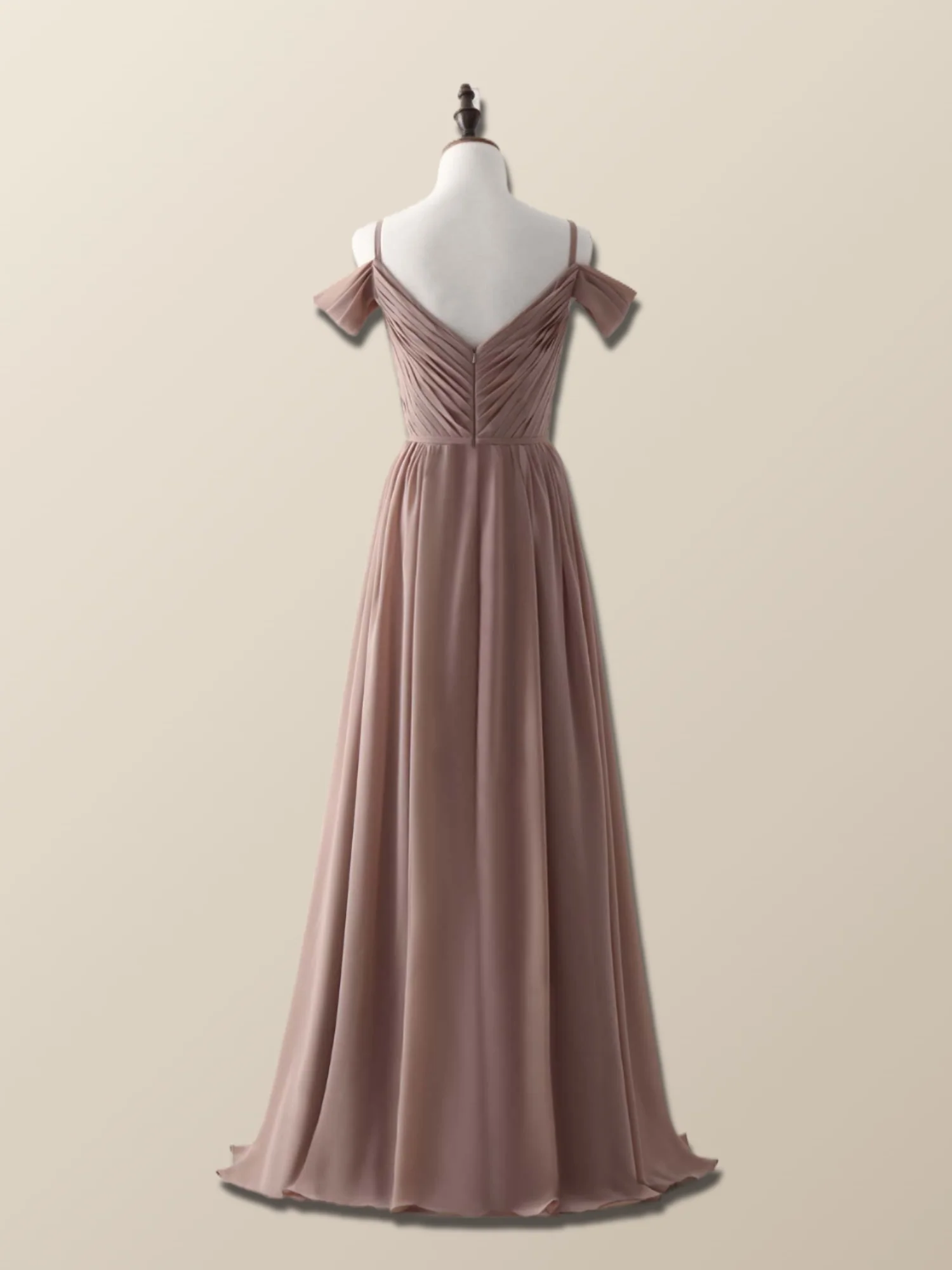 Straps Champagne Pleated Chiffon Long Bridesmaid Dress - Image 3