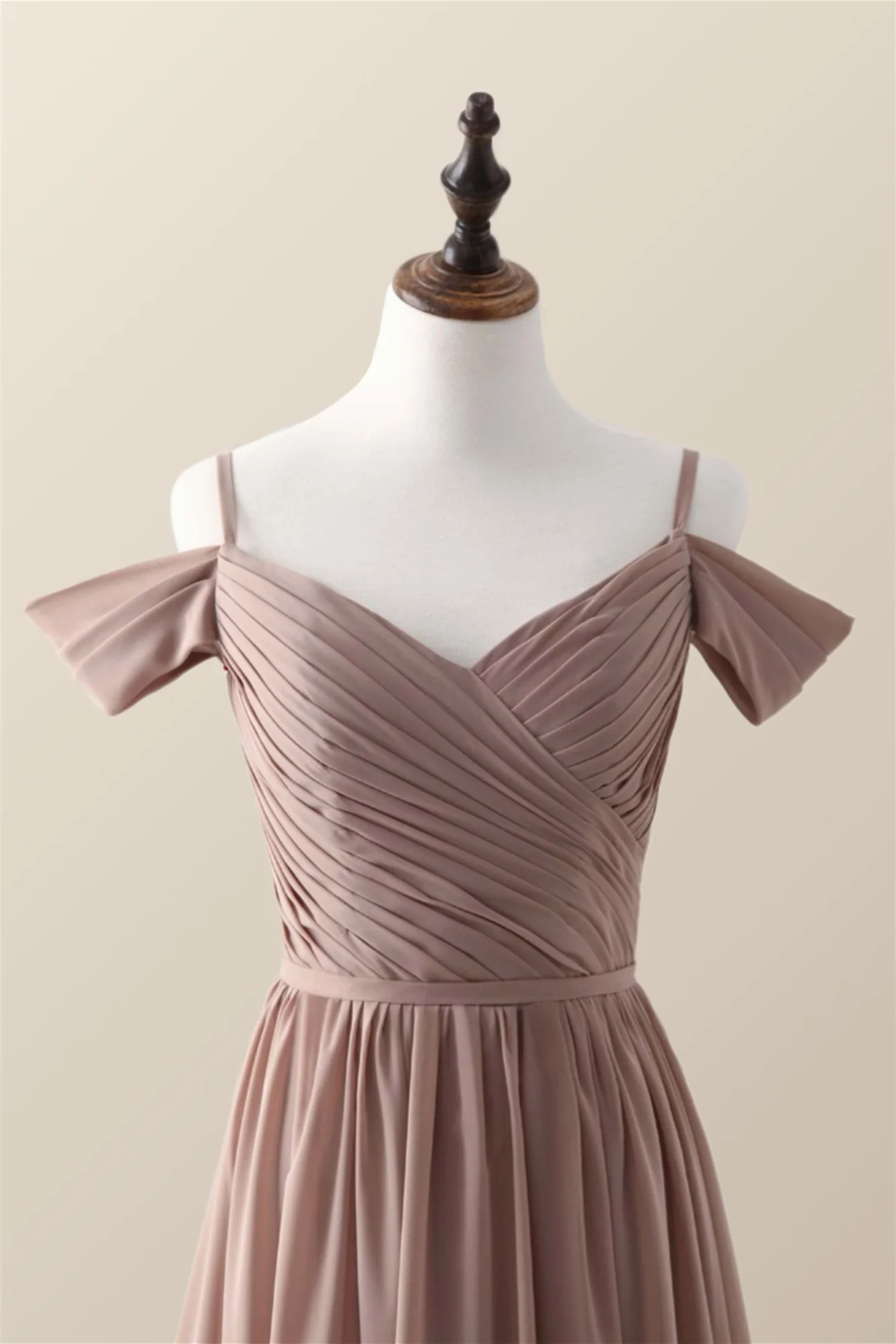 Straps Champagne Pleated Chiffon Long Bridesmaid Dress - Image 4
