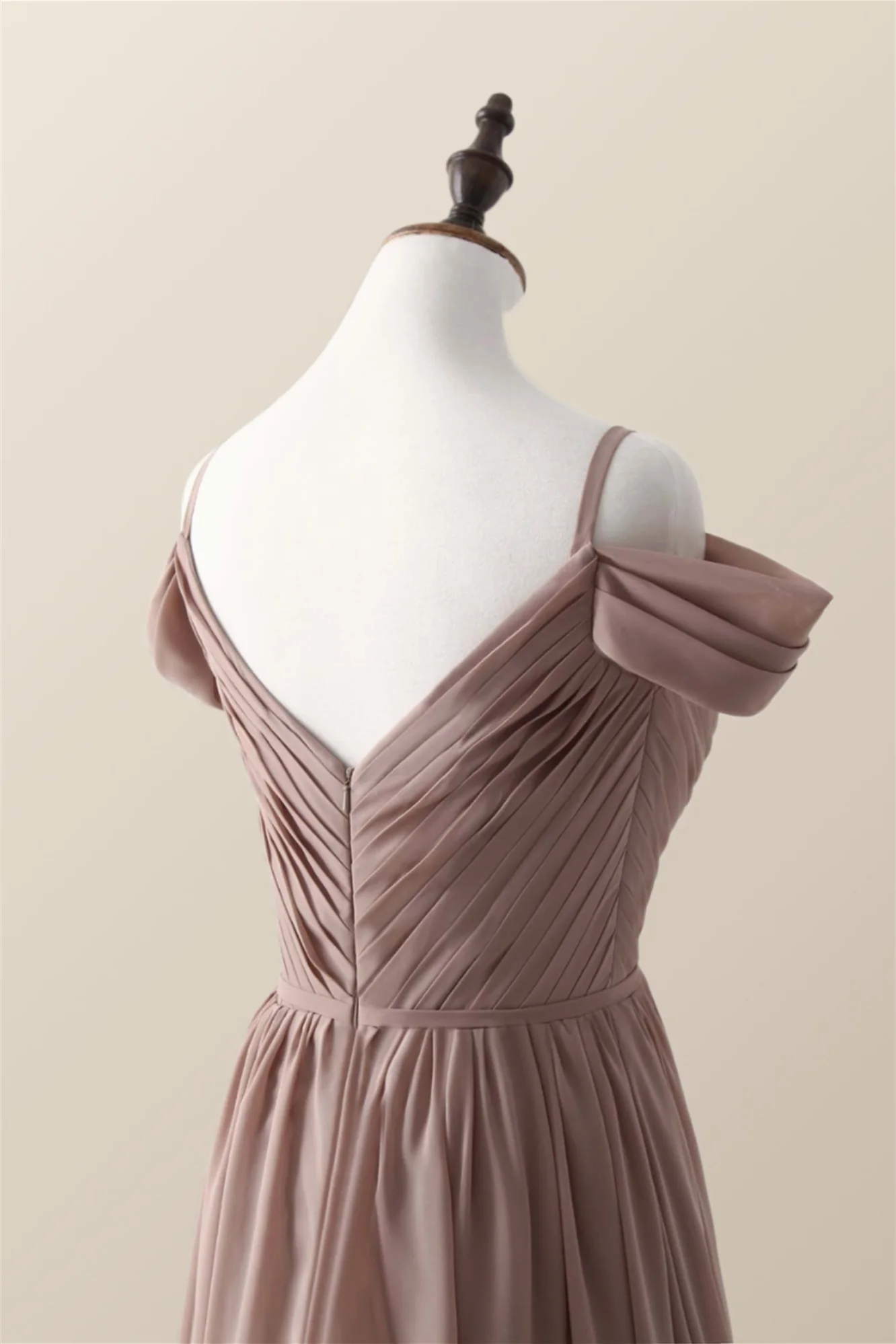 Straps Champagne Pleated Chiffon Long Bridesmaid Dress - Image 5