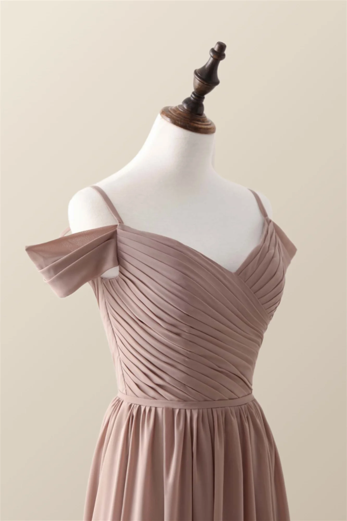 Straps Champagne Pleated Chiffon Long Bridesmaid Dress - Image 6
