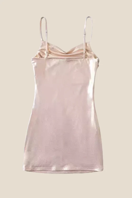 Straps Champagne Ruched Tight Short Dress - Image 2