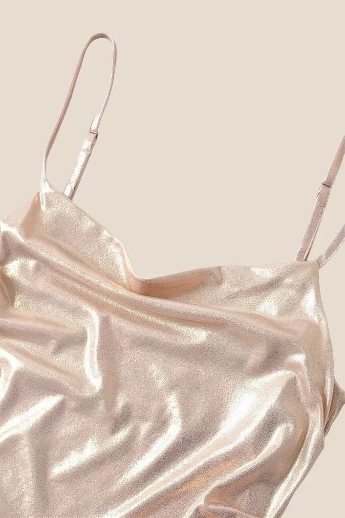 Straps Champagne Ruched Tight Short Dress - Image 3