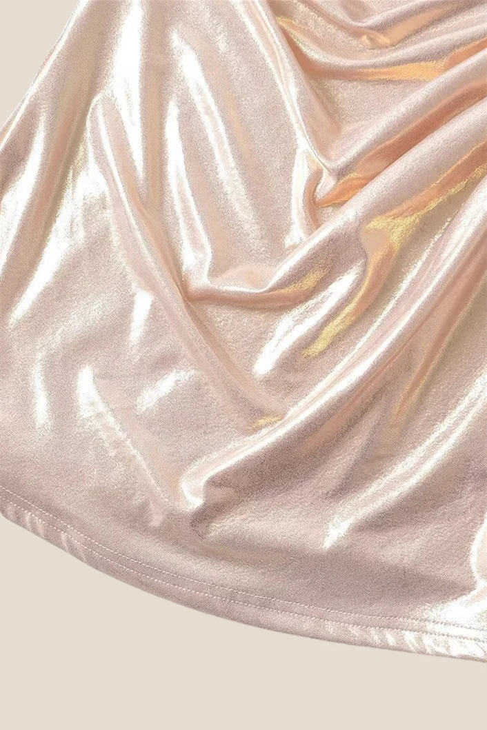 Straps Champagne Ruched Tight Short Dress - Image 6