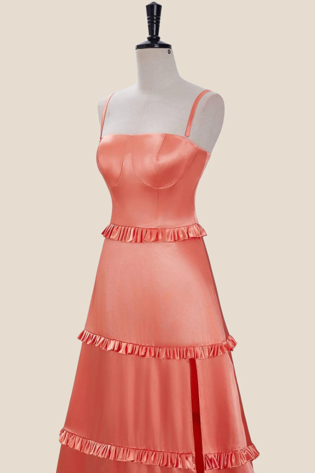 Straps Orange Ruffles Long Dress with Slit - Image 6