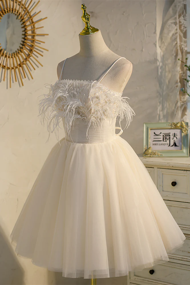 Straps Feather Pink Tulle Short Homecoming Dress - Image 10