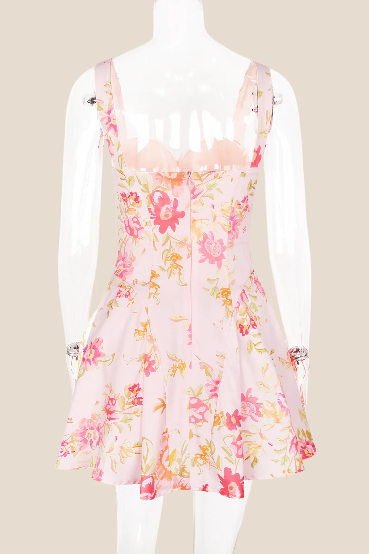 Straps Floral Print A-line Short Dress - Image 2