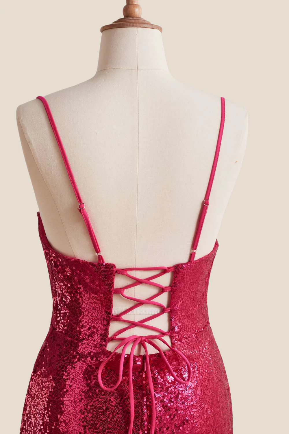 Straps Fuchsia Ruched Sequin Short Dress - Image 6