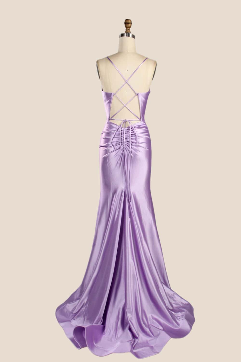 Straps Fuchsia Satin Memaid Long Formal Dress - Image 3