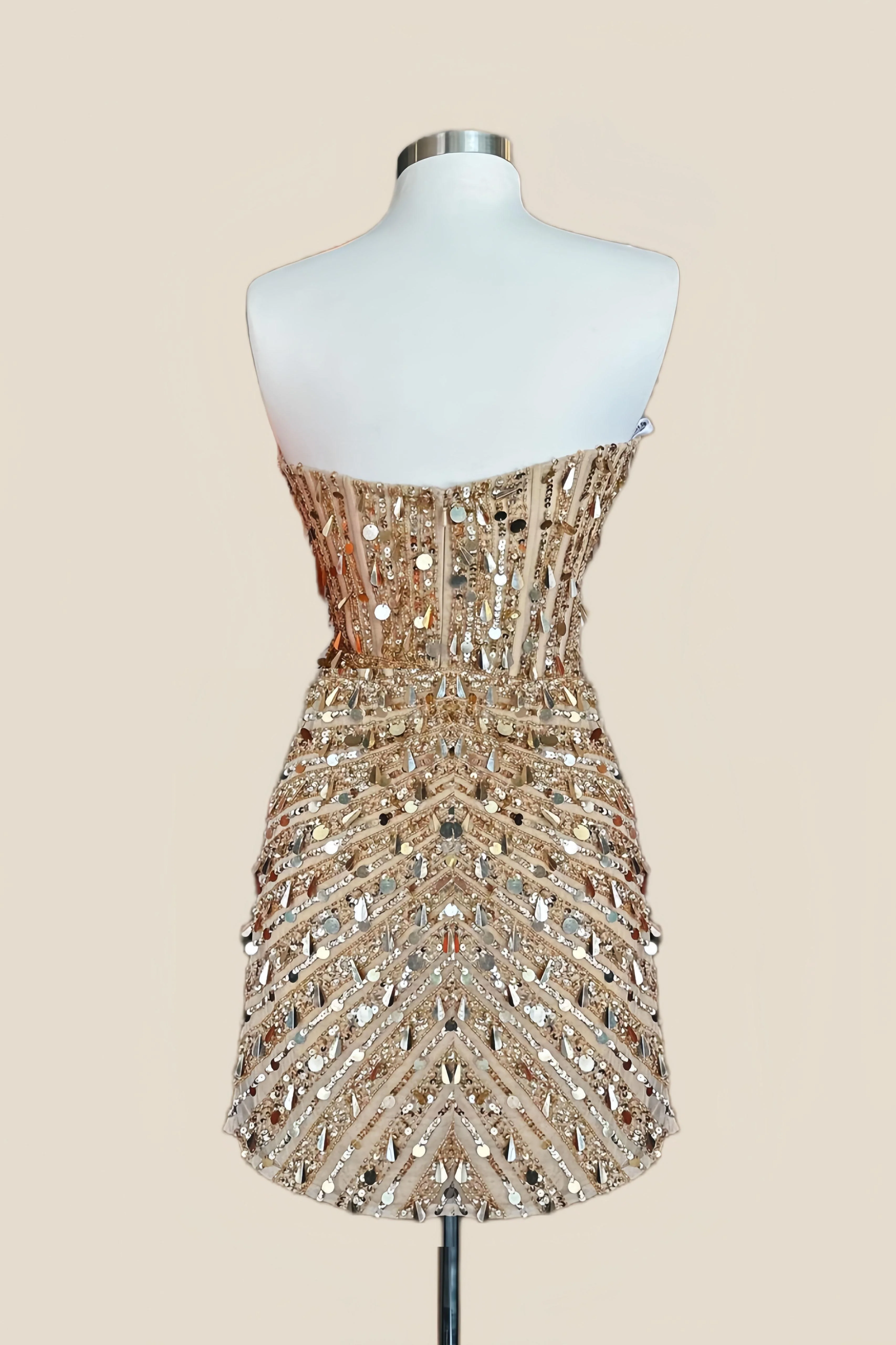 Strapless Gold Sequin Corset Tight Mini Dress - Image 2