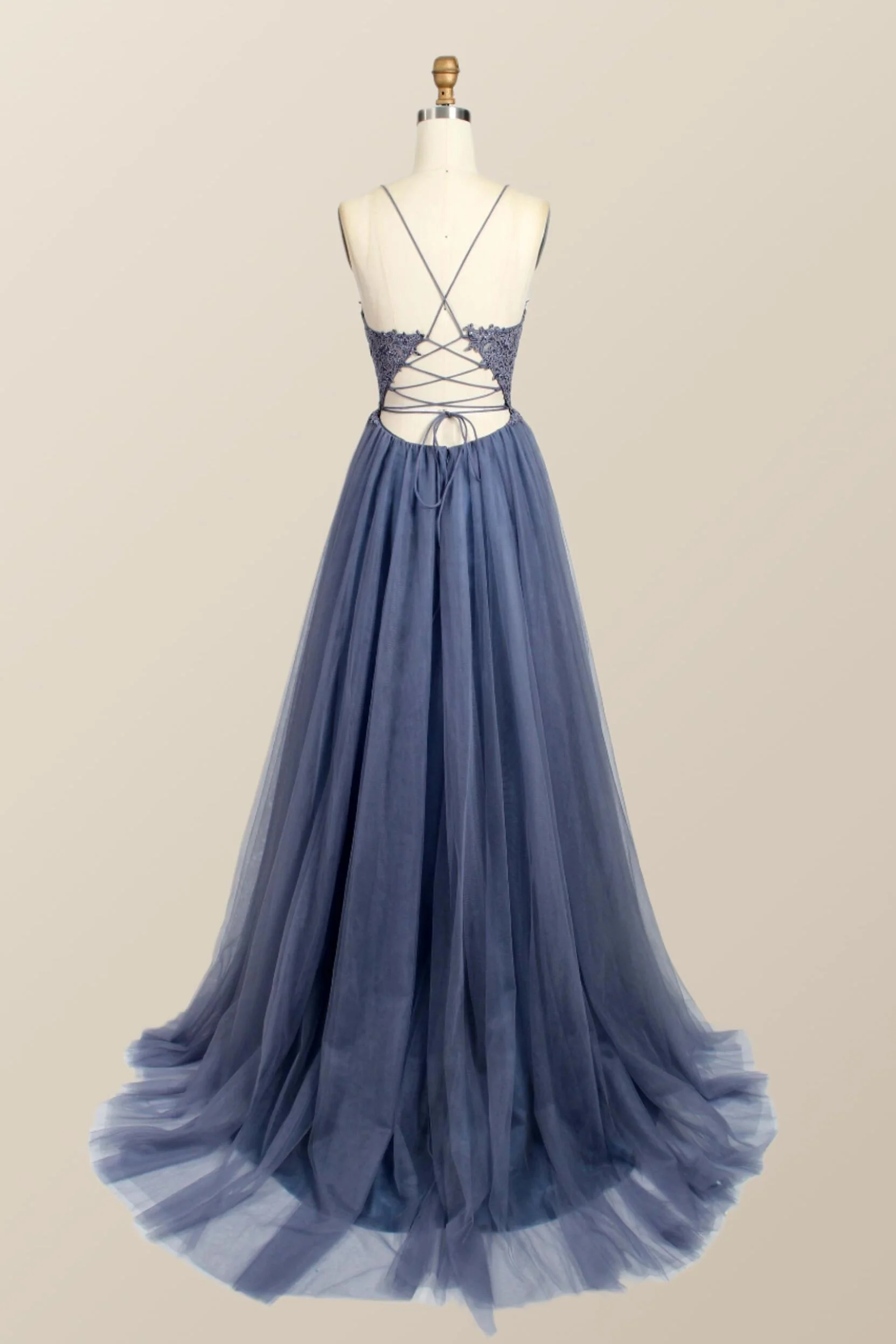 Straps Green Appliques Tulle Long Formal Dress - Image 5