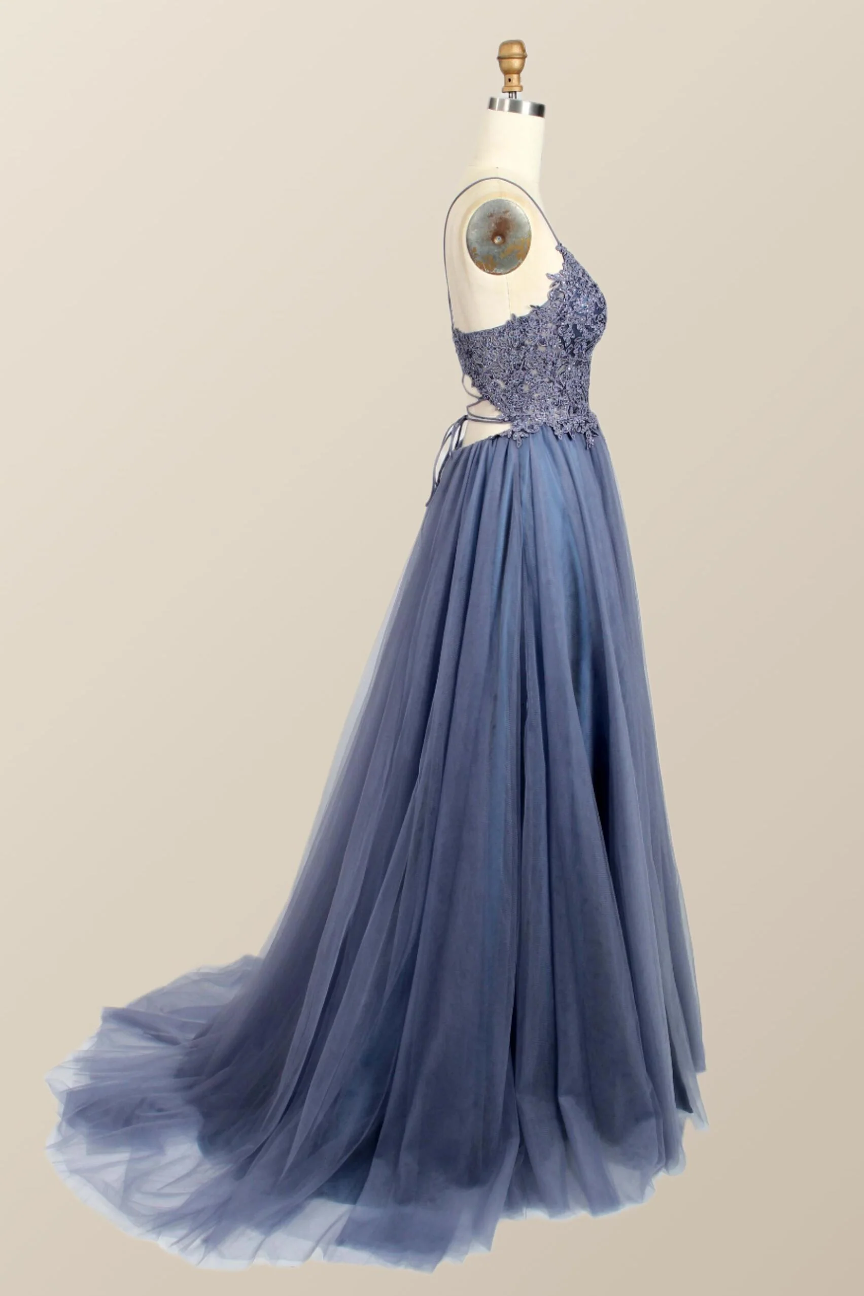Straps Green Appliques Tulle Long Formal Dress - Image 6