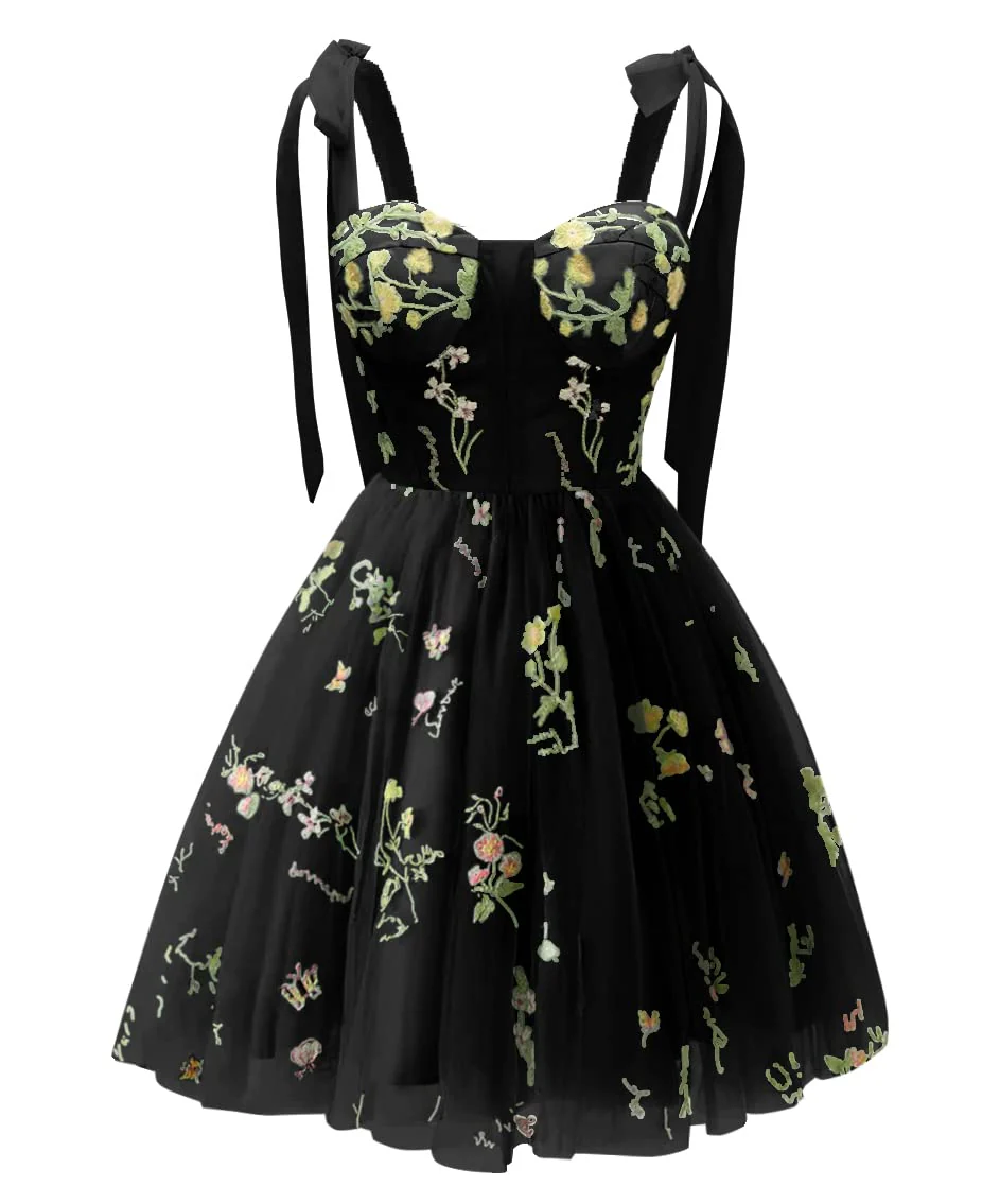 Straps Green Floral Short Princess Dress - Image 8