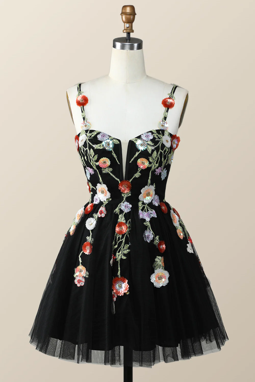 Straps Green Tulle A-line Flowers Homecoming Dress - Image 4