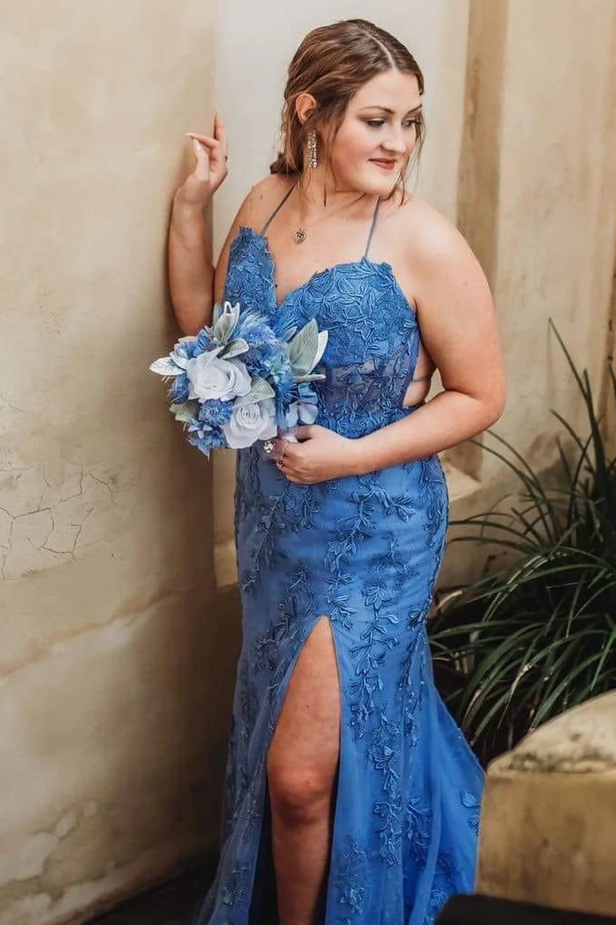 Straps Hot Pink Lace Mermaid Long Prom Dress - Image 12